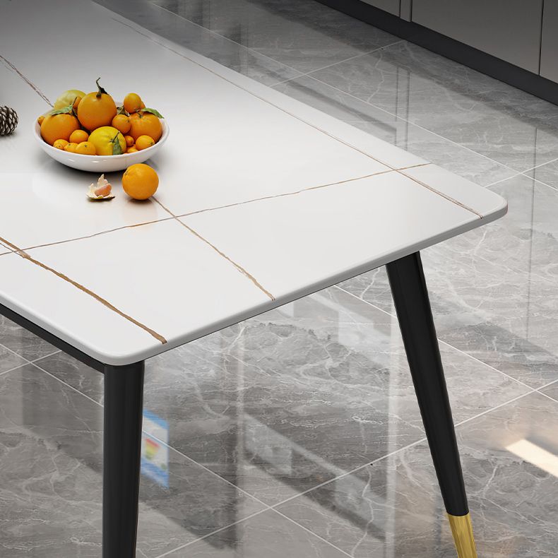 Industrial Style Home Sintered Stone Dining Table Rectangle Table with 4 Legs Carbon Steel Base