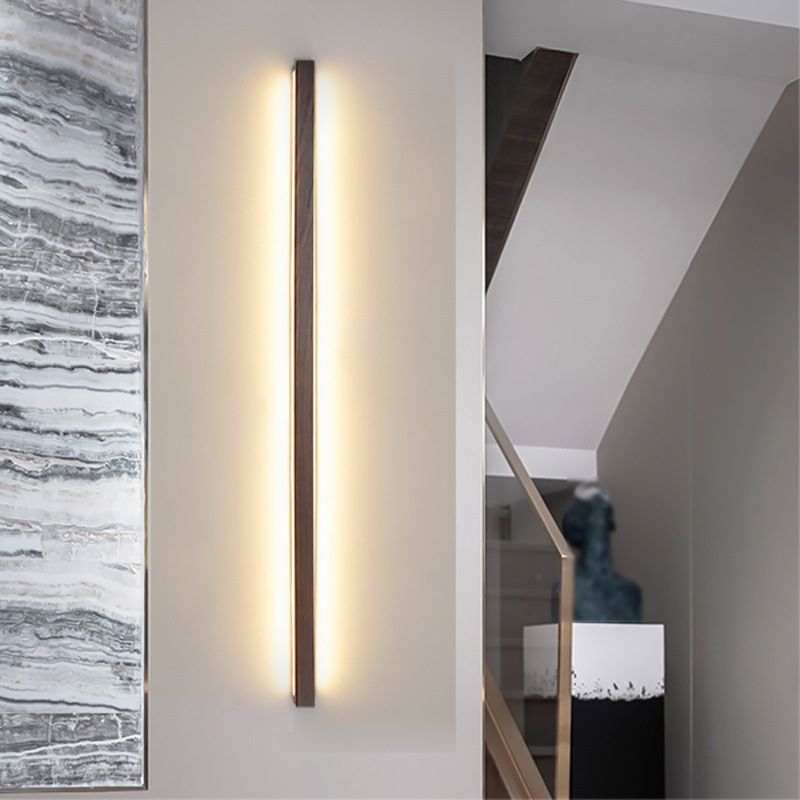 Modern Line Shape Wall Mounted Light Wood Flush Mount Wall Sconce in Brown Finish