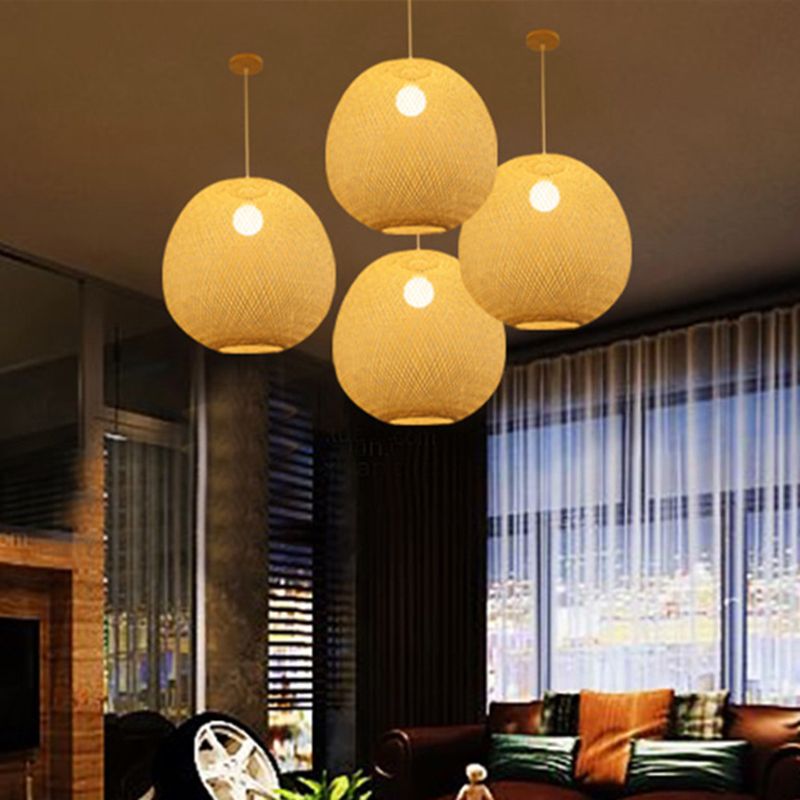 14 "/18" /21.5 "Wide Ball Deckenlampe Moderne Bambus 1 Light Restaurant Anhänger Licht in Beige