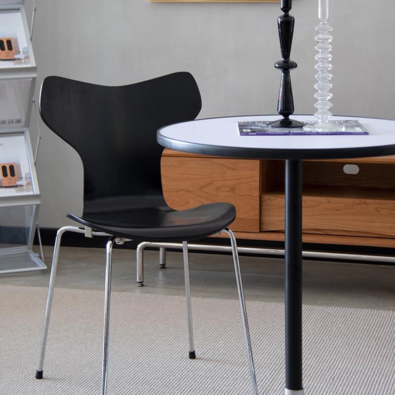 Silver Metal Legs Dining Side Chair Contemporary Wood Armless Dining Chairs