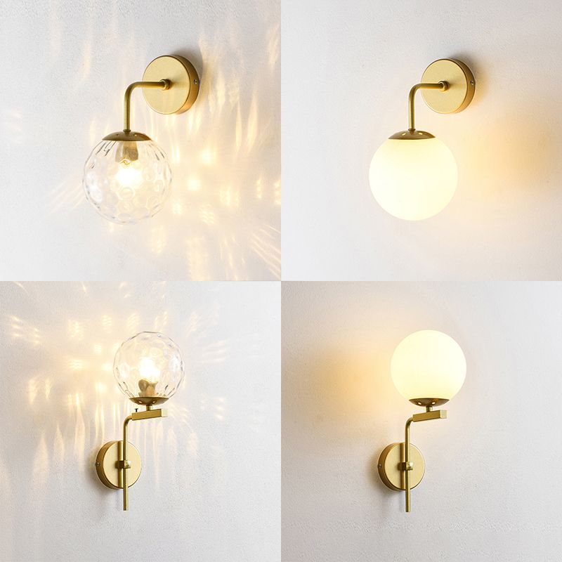 Iluminación de pared de sombra esférica de estilo nórdico 1 luces lámpara de apliques para dormitorio