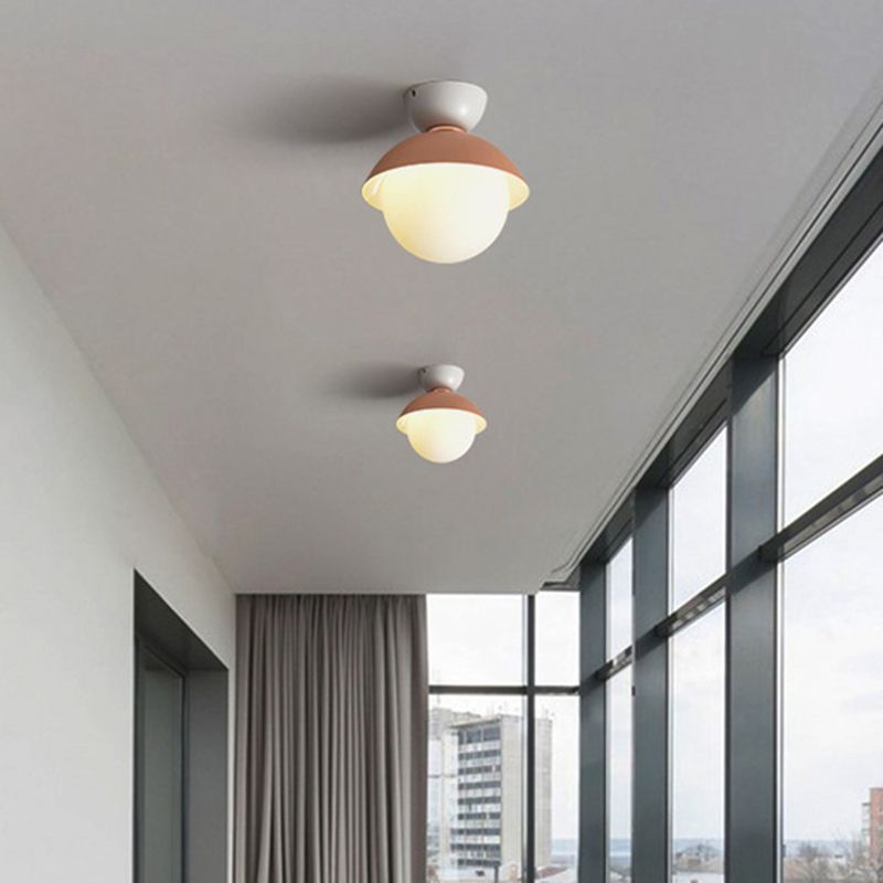 Plafonnier rond encastré moderniste 1 lumière plafonnier en verre blanc pour couloir