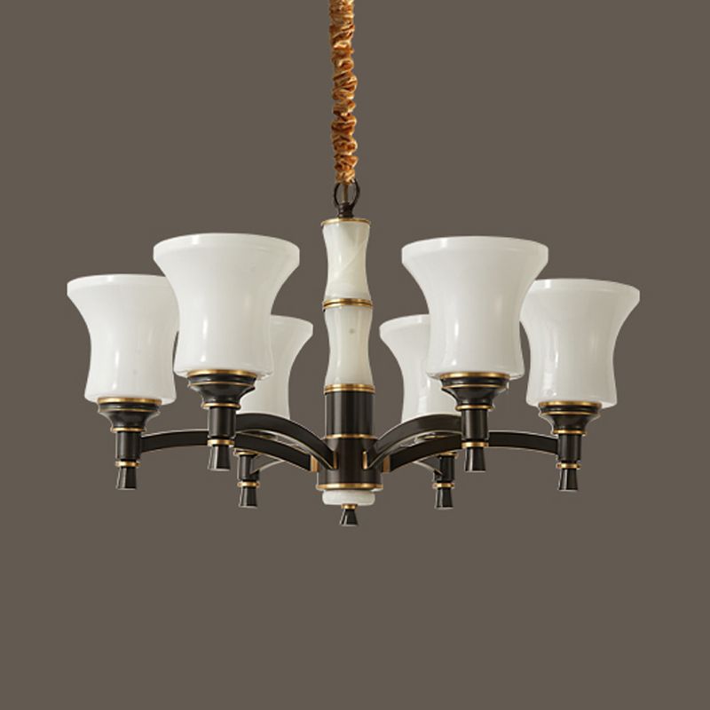 6/8 Luci appesi lampada da lampada retrò lampada lampadario con tonalità di vetro bianco a campana in nero