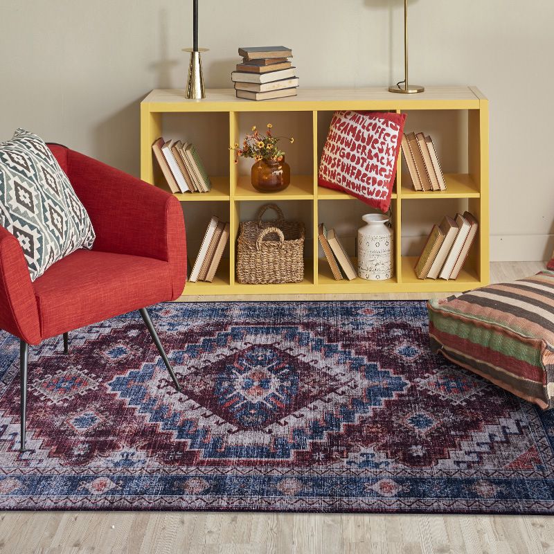 Moroccan Style Print Rug Multicolor Polyester Carpet Anti-Slip Pet Friendly Machine Washable Rug for Family Room