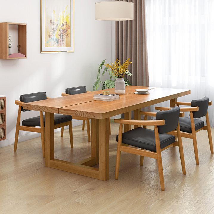 Pine Wood Dining Table Contemporary Table with Double Pedestal Base