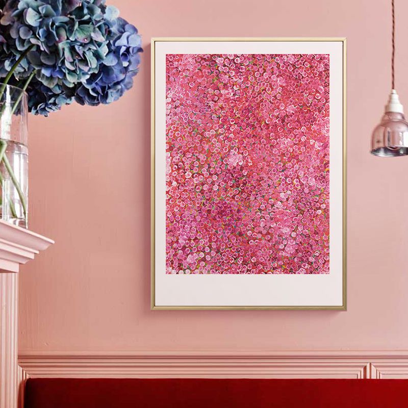 Country Illustration Flowers Art Print Canvas Textured Pink Wall Decor for Hallway