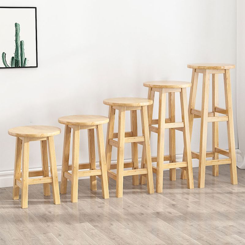 Contemporary Backless Rubberwood Stool Natural Footrest Barstool