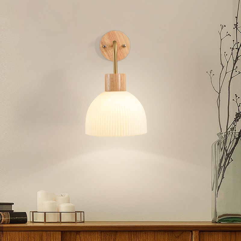 Modern Simple Wooden Wall Light Dome Shape Wall Lamp for Living Room