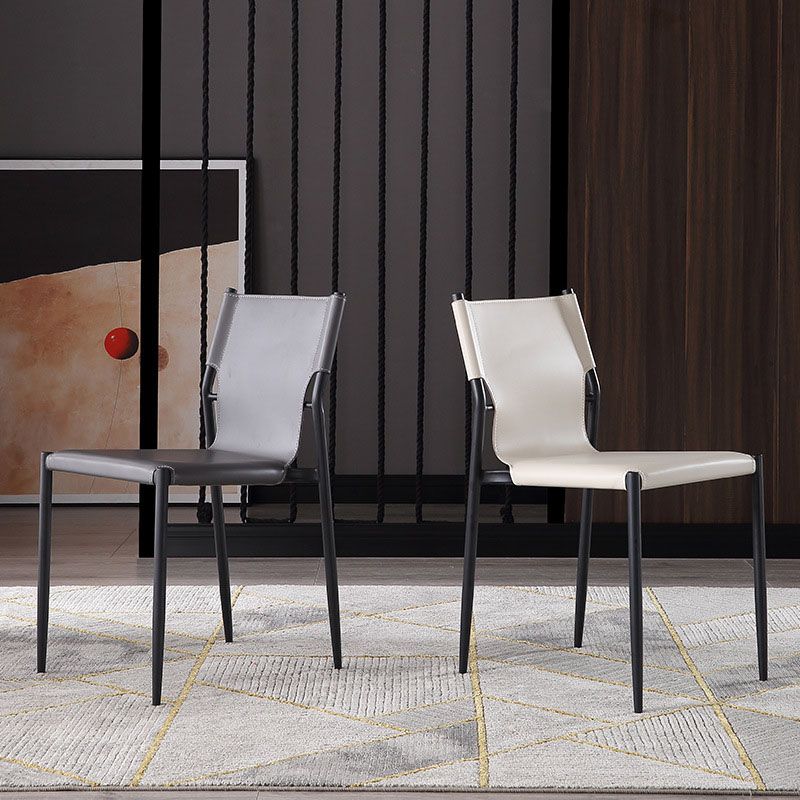 Industrial Design Leather Dining Side Armless Chairs Solid Back Chair