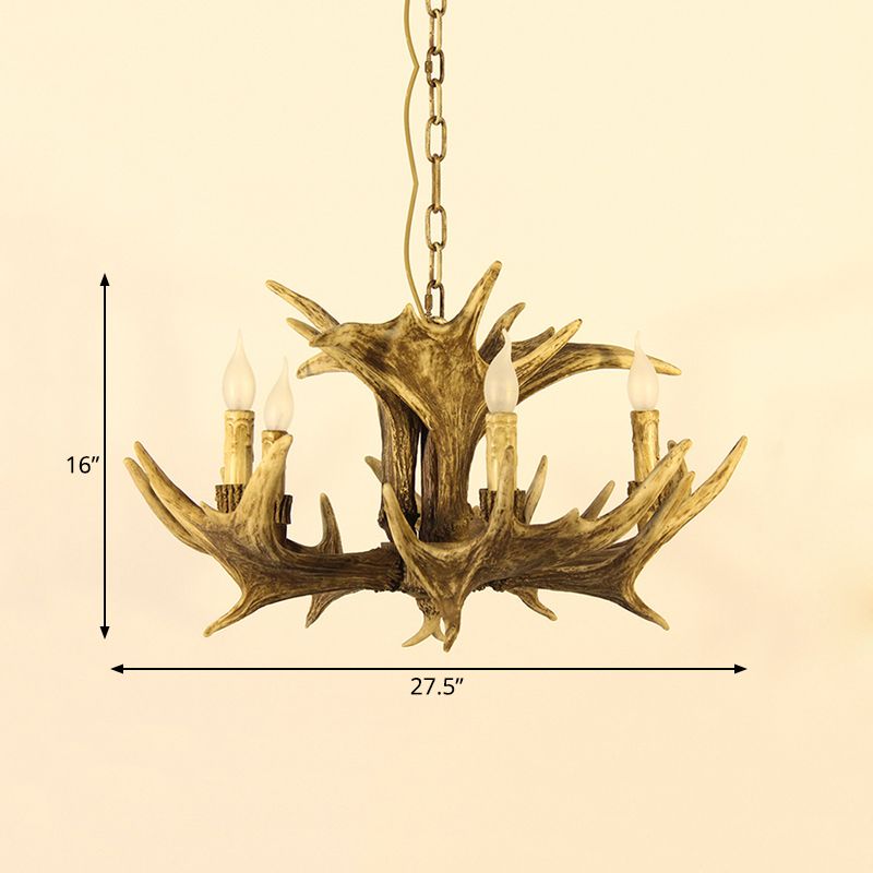 Chandelier de plafond en bois de bois rustique 5 têtes résine suspendue suspendue en marron
