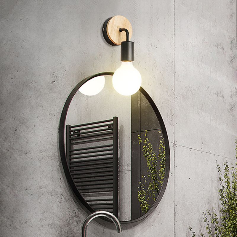 Nordic Style Wooden Vanity Light Circle Shape Vanity Lamp for Shower Room