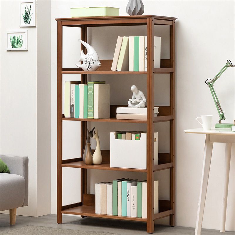 Modern Brown Vertical Book Shelf Bamboo Etagere Open Shelf for Home