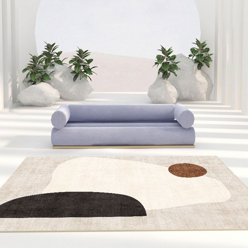 Apricot Tone Simplicity Indoor Rug Polyester Color Block Carpet Non-Slip Backing Rug for Bedroom