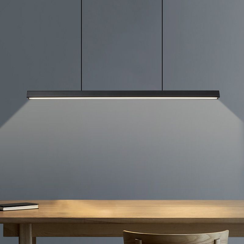 Black Metal Island Light Fixtures Modern Linear Restaurant Hanging Lamp with Acrylic Shade