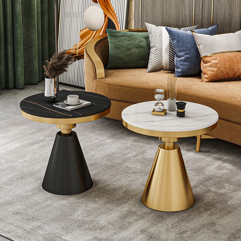 Modernistic Round Slate Top Side End Table Metal Pedestal Table