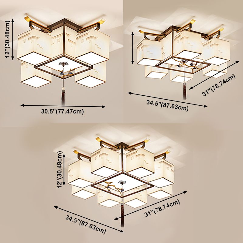 Lampada da incasso in tessuto multitesta in stile cinese per soggiorno, sala da pranzo
