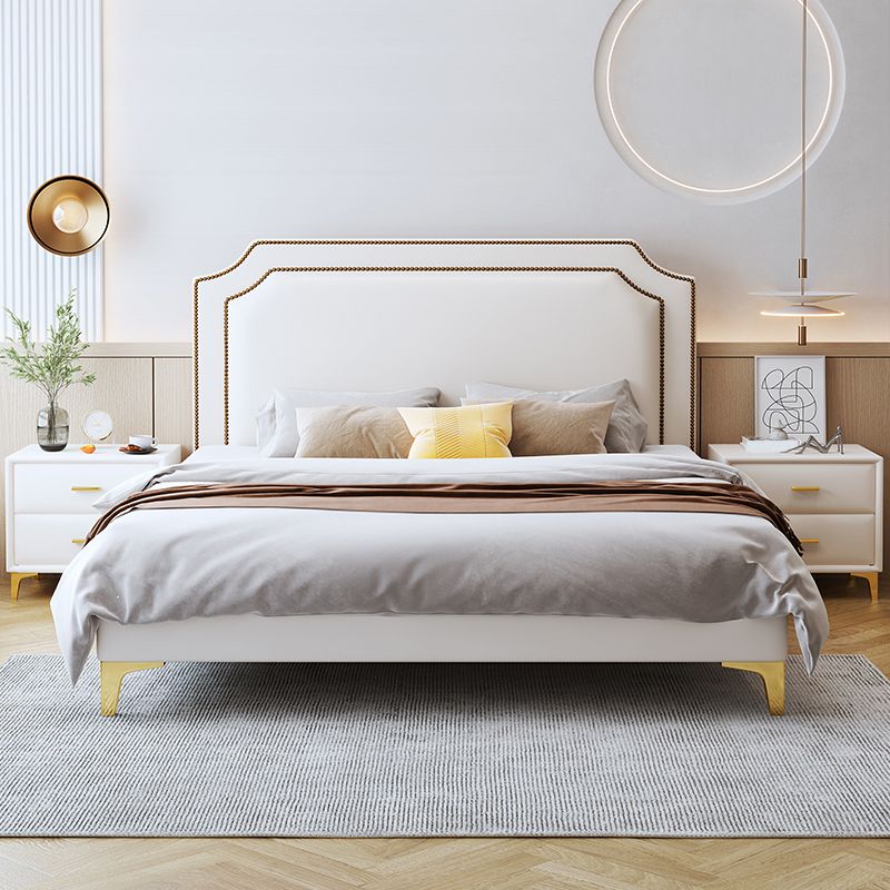 Scandinavian 42.91" Tall Wood Standard Bed, White Scooped Headboard Bed