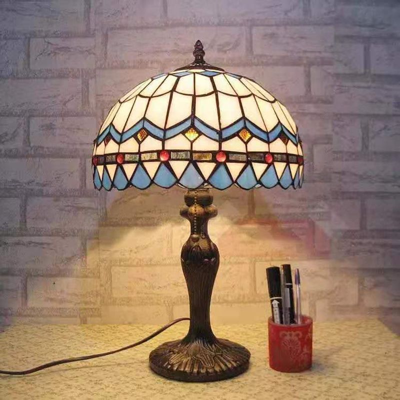Single Table Light Mediterranean Dome Stained Glass Nightstand Lighting for Bedside
