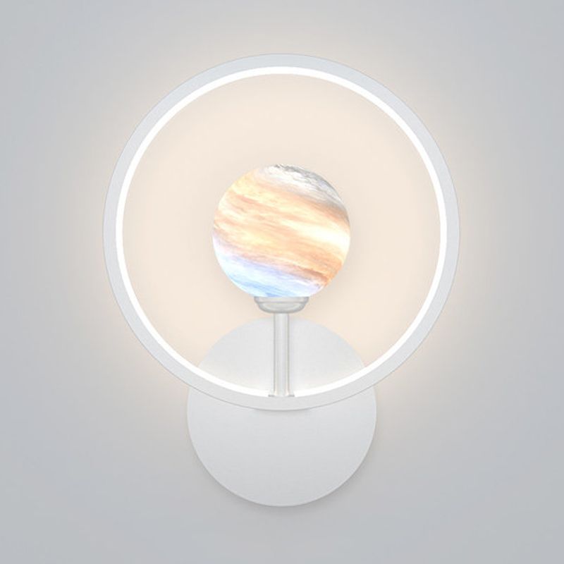 Gradient Glass Globe Wall Lighting Ideas Modern LED Sconce Light Fixture with Ring Guard in Black/Pink/White