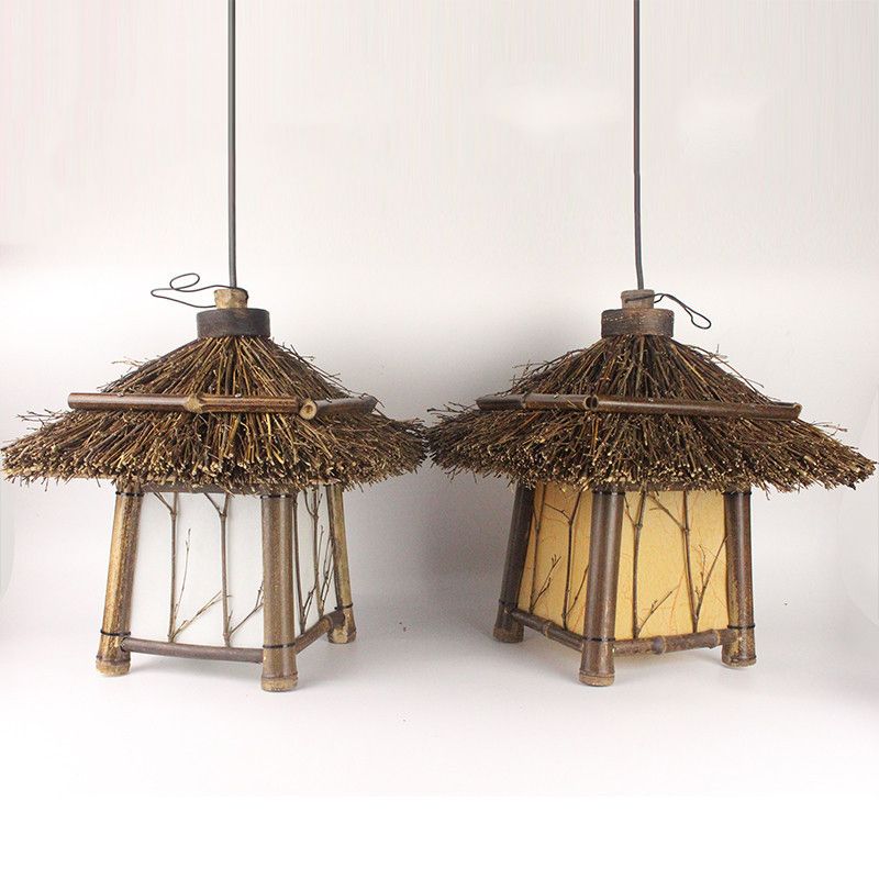 Chinese House Hanging Light Kit Bamboo 1-Light Ceiling Light for Dining Room