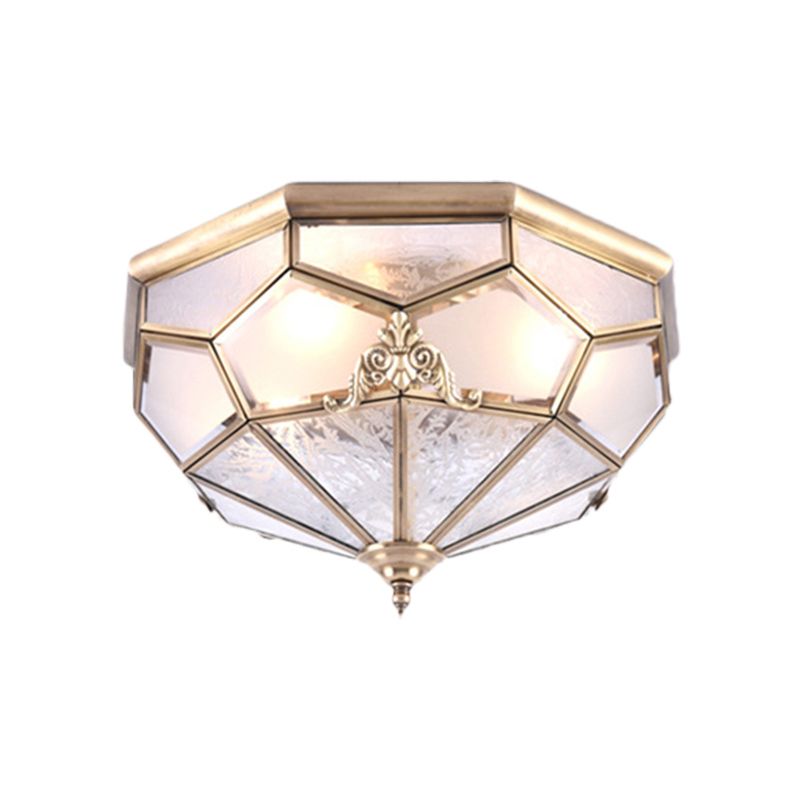 3/4/6 Lights Curved Frosted Glass Pane Flush Ceiling Light Classic Gold Bowl Bedroom Flush Mount Lamp