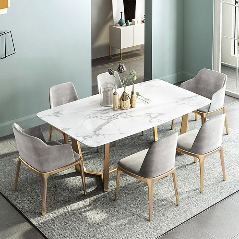 Traditional Luxury Dining Table Sintered Stone Table with Gold Frame for Home
