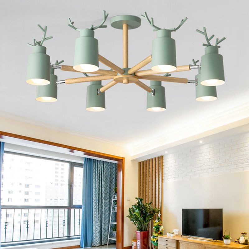 Fissature di illuminazione a sospensione in metallo Nordic Macron Antler Metal With Wood Room