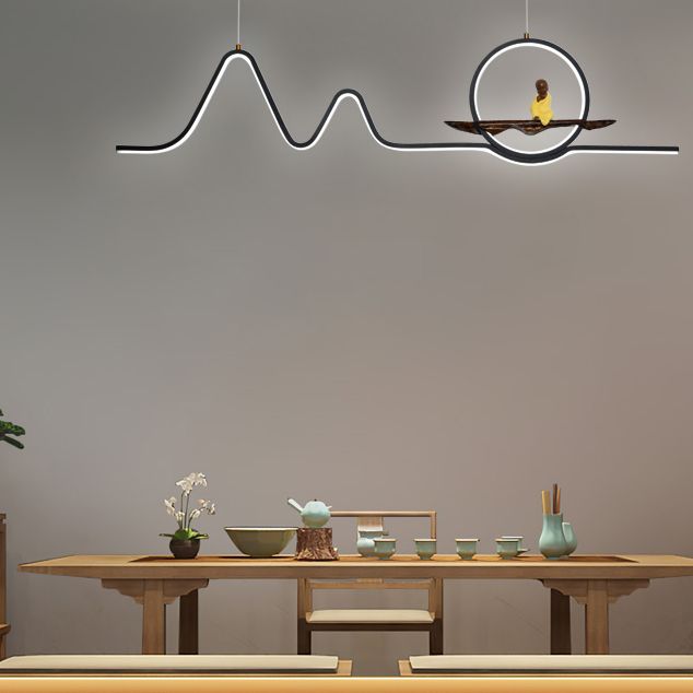 Zeitgenössische geometrische Insel Lichter Aluminiuminsel Kronleuchter in Schwarz