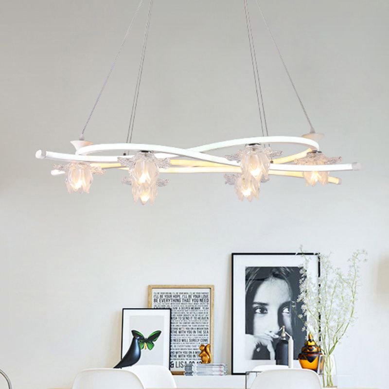 Acryl Twisted Multi Light Pendant eigentijdse 6-head witte LED hangende lamp met bloemenschaduw in warm/wit/natuurlijk licht