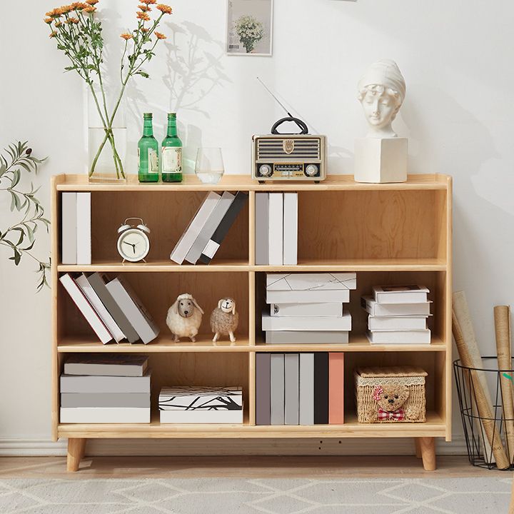 Contemporary Pine Solid Wood Bookcase Closed Back Bookshelf for Home