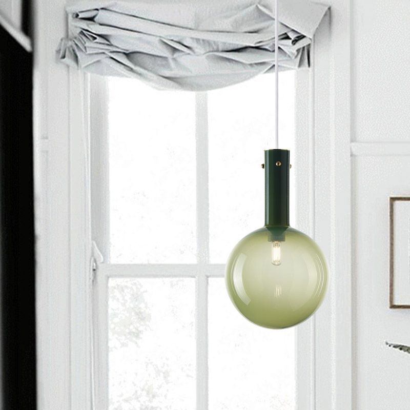 Contemporary Orb Pendant Lighting Gradient Green/Orange Glass 1-Bulb Bedside Hanging Ceiling Lamp