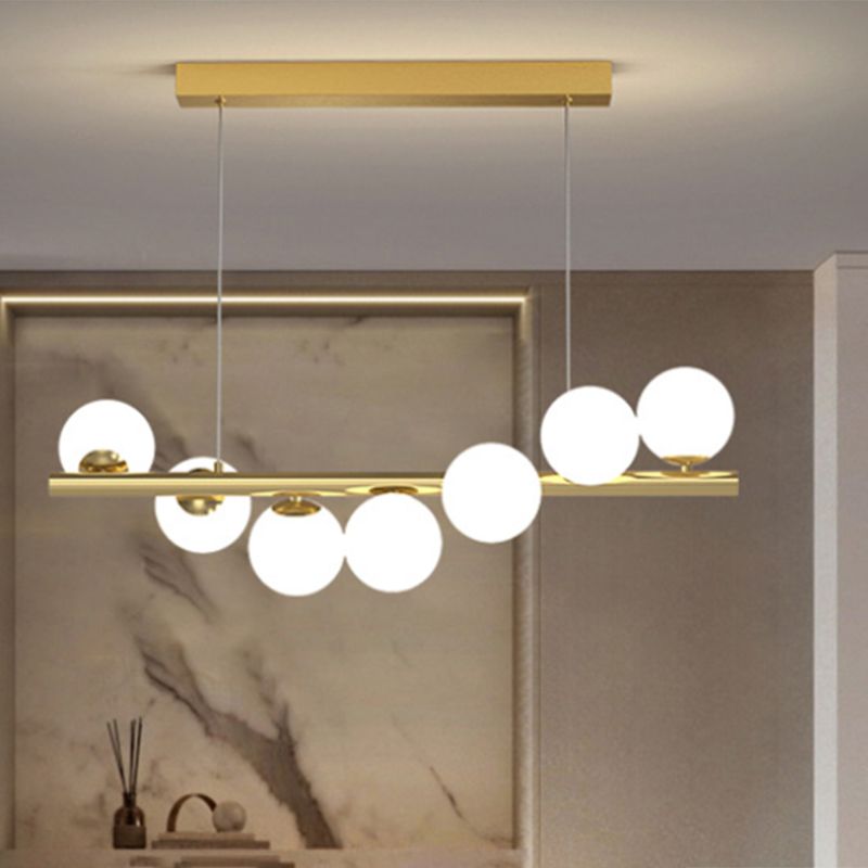 Ball Shape Glass Island Chandelier Modern Style Multi Lights Island Ceiling Light in Gold