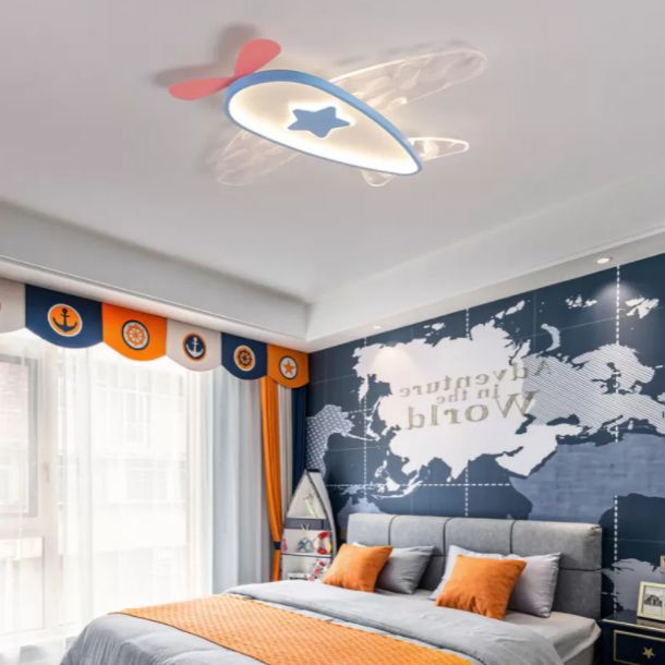 Airplane Acrylic Feather LED Semi Flush Ceiling Fixture in Modern Creative Style Wrought Iron Ceiling Light for Bedroom