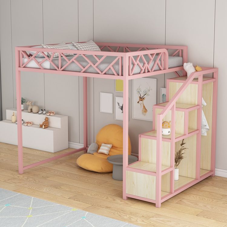 Metal Loft Bed with Staircase Scandinavian Kids Bed with Shelves