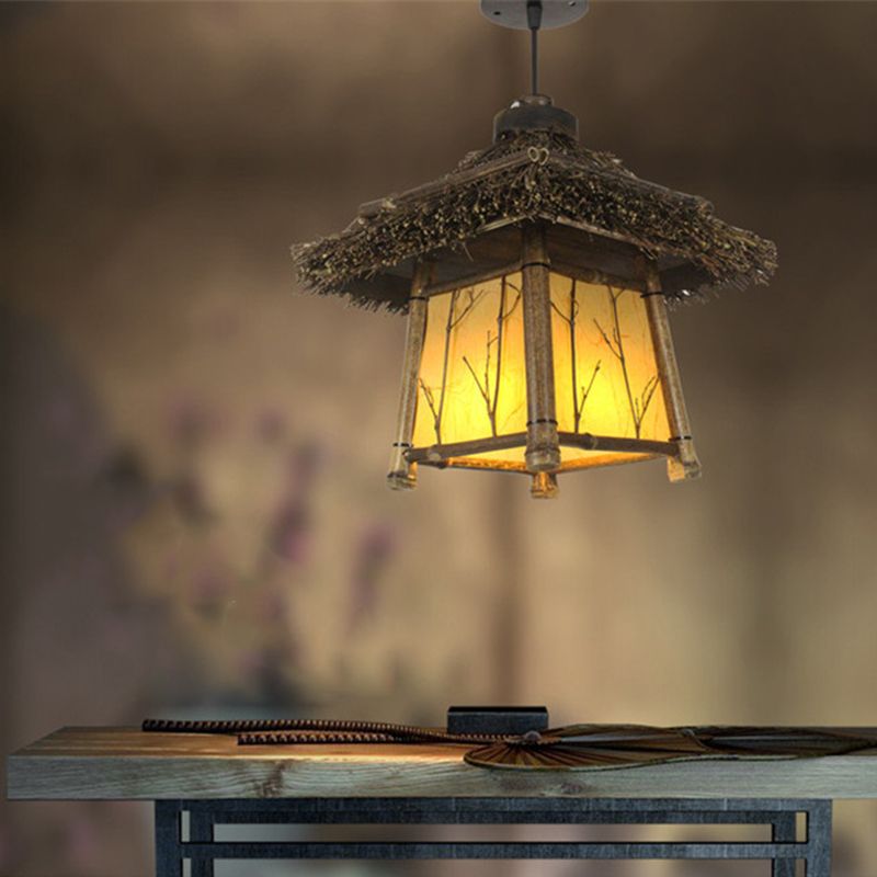 Chinese House Hanging Light Kit Bamboo 1-Light Ceiling Light for Dining Room