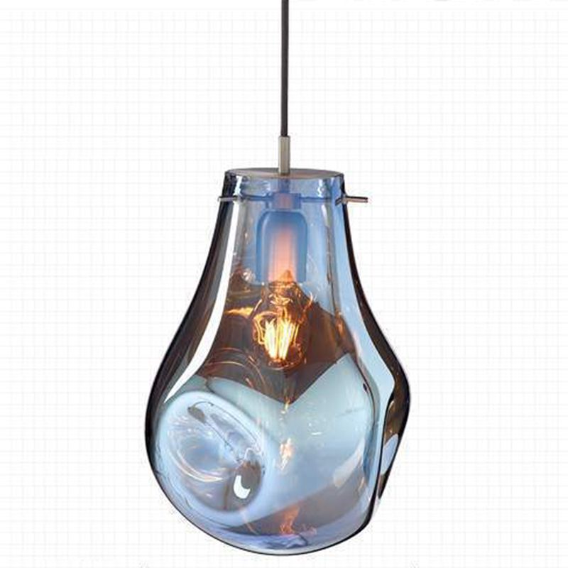 1 Light Teardrop Pendant Light Modern Ruffle Glass Shade Hanging Lamp