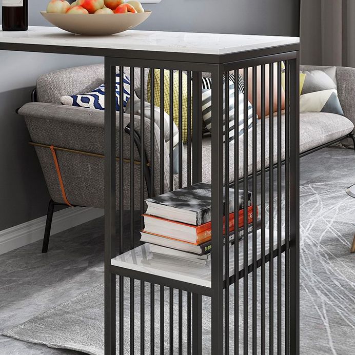 Industrial Rectangle Bar Table with Storage Marble Top Bistro Table for Small Places