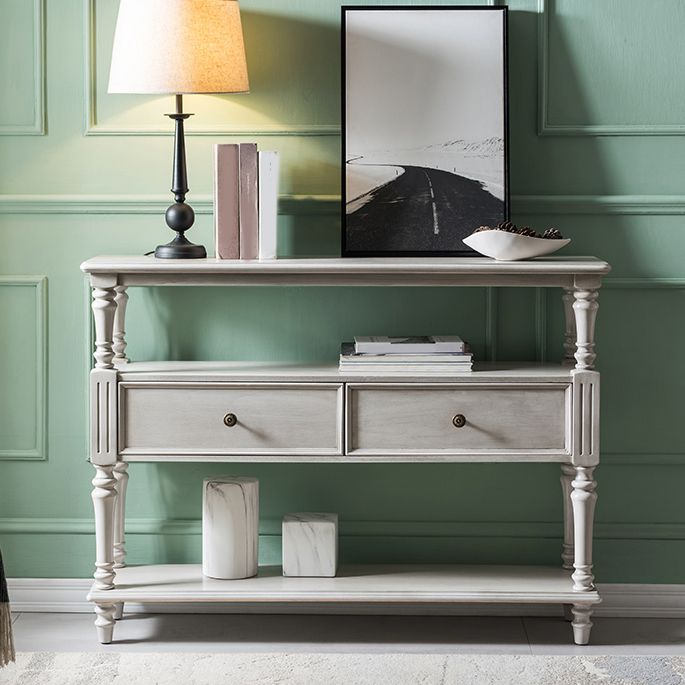 French Country Rectangle Console Table Rubber Wood Console Sofa Table with Drawer for Hall