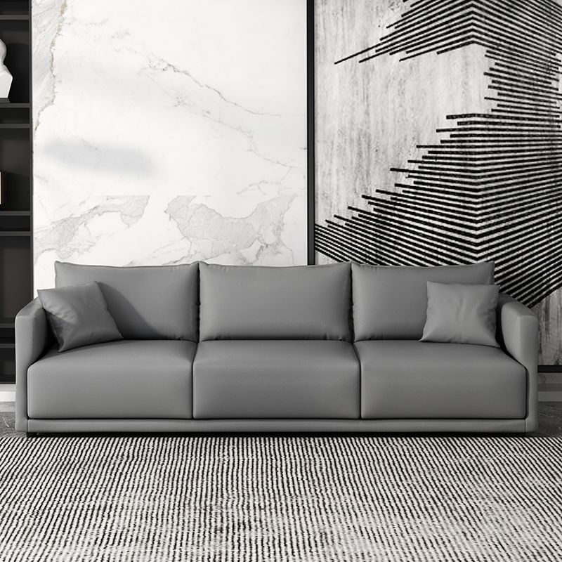 27.16" High Gray Sofa Faux Leather Tuxedo Arm Sofa with Pillows