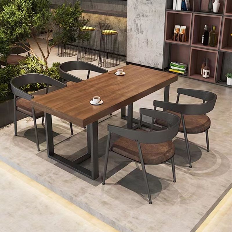Fixed Industrial Dining Set 1/3/5 Pcs Brown Solid Wood Furniture for Home