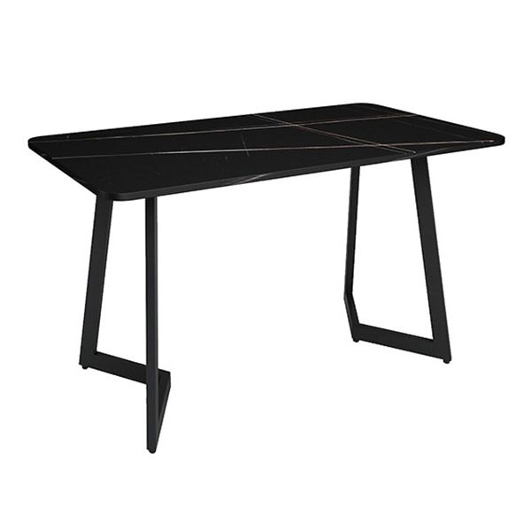 Industrial Dining Table Black Sintered Stone Table with Metal Base for Dining Room