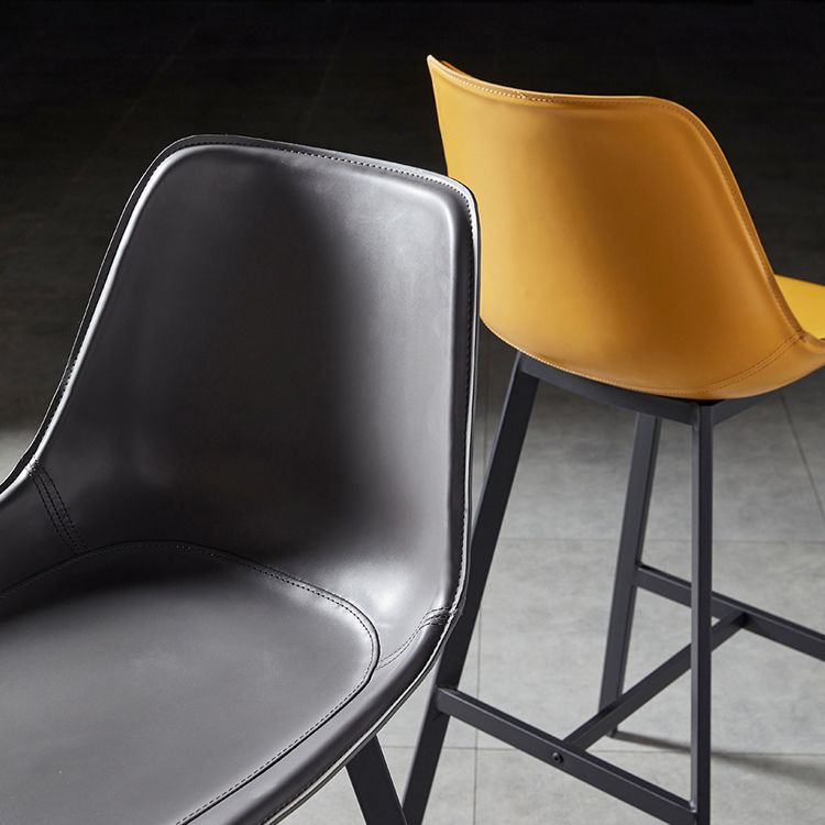 Faux Leather Counter Stool Modern Style Low Back Barstool with Metal Legs