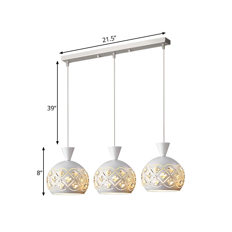 Ciondolo a cluster a cupola di ferro moderna lampada a soffitto appesa a 3 luci in bianco in bianco