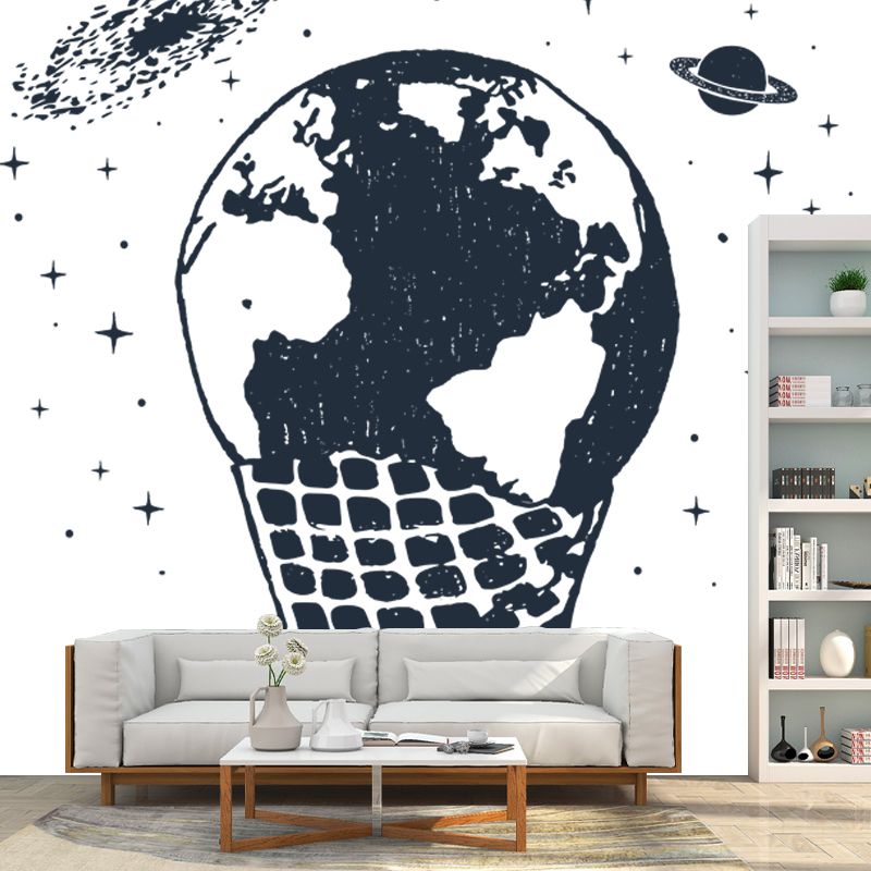 Big Ice Cream Wall Mural Decal Modern Art Earth Globe Wall Covering in Black-White