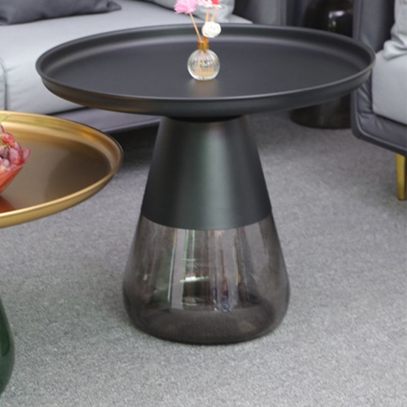 Round Metal Tray Top Coffee Table Glass Pedestal Cocktail Table