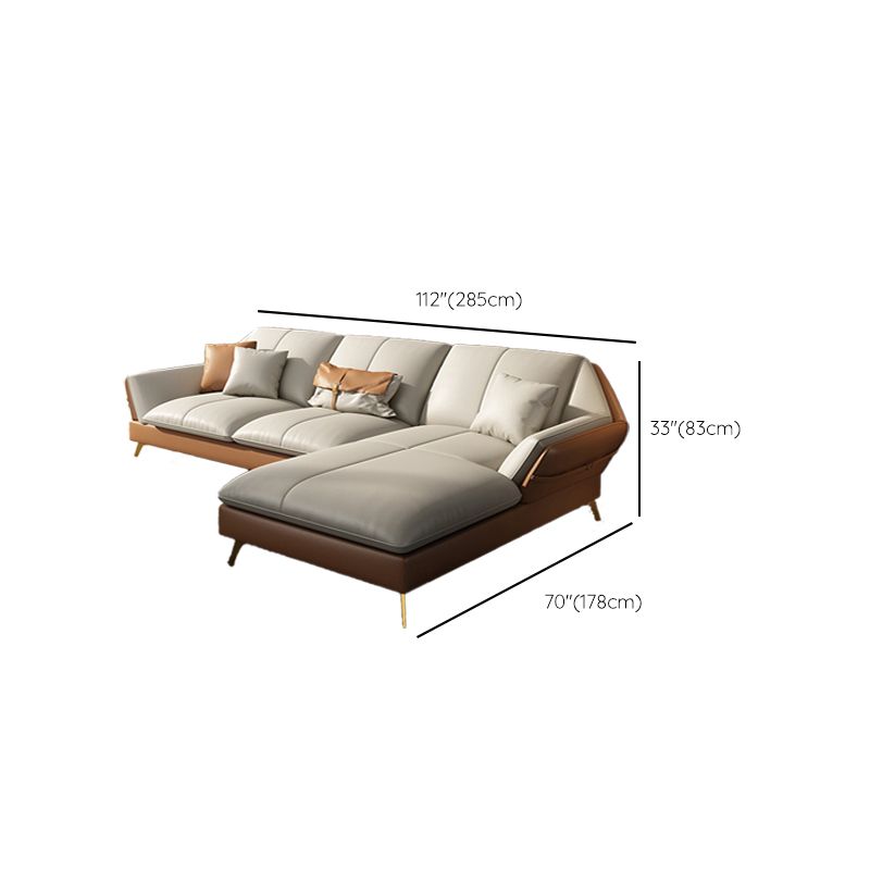 32"H Glam Sectional Sofa White Leather Cushion Back Sleeper Sectional
