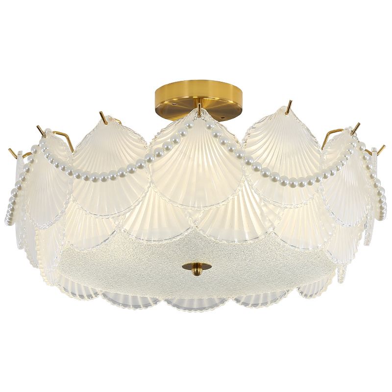 Metal Flush Mount Shell Shape Ceiling Light with Glass Shade for Living Room