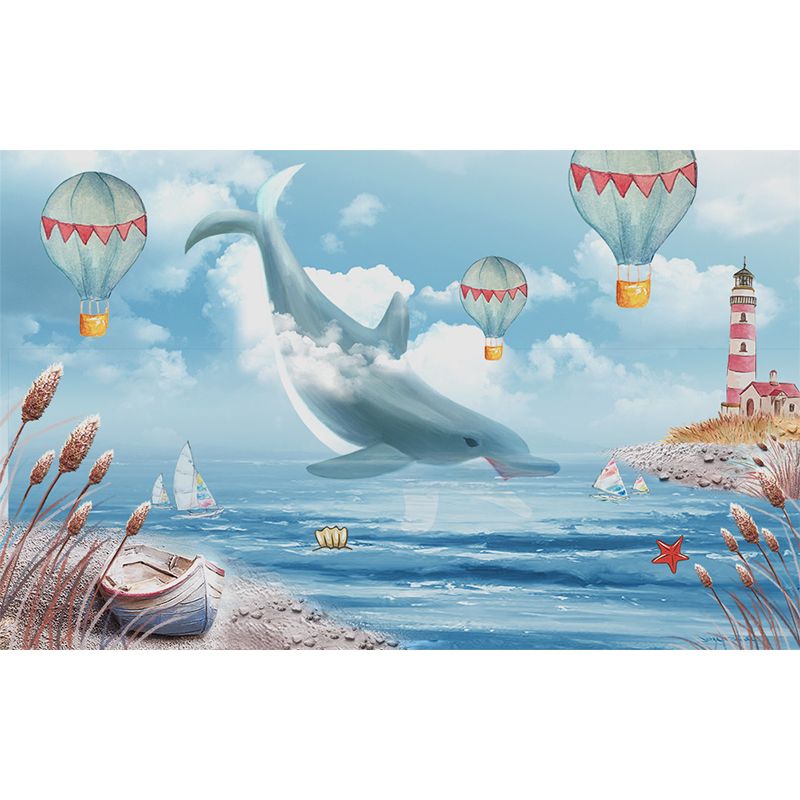 Whale and Sea Mural Decal Pastel Color Children's Art Wall Covering for Kids Room