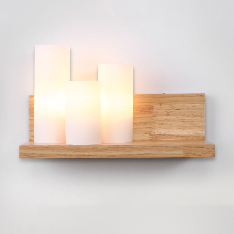 Modern Style Cylinder Shape Wall Light Wood 3 Lights Sconces for Bedroom