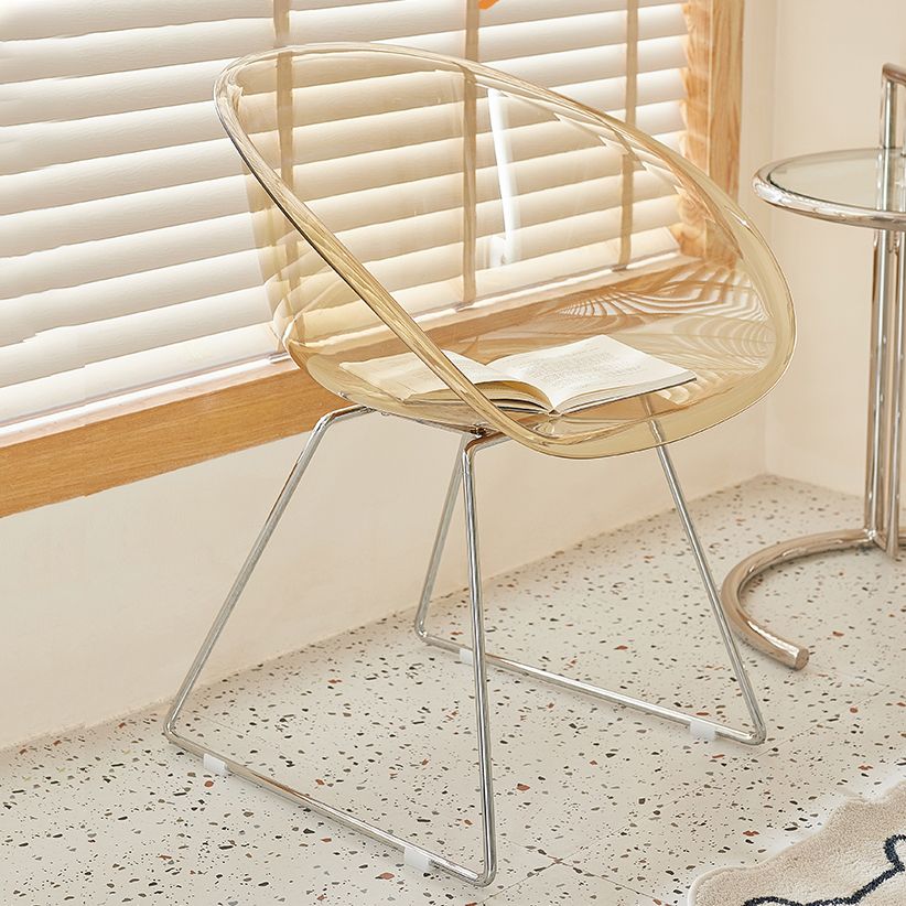 Contemporary Style Arm Chair Plastic Dining Chair with Metal Base for Dining Room